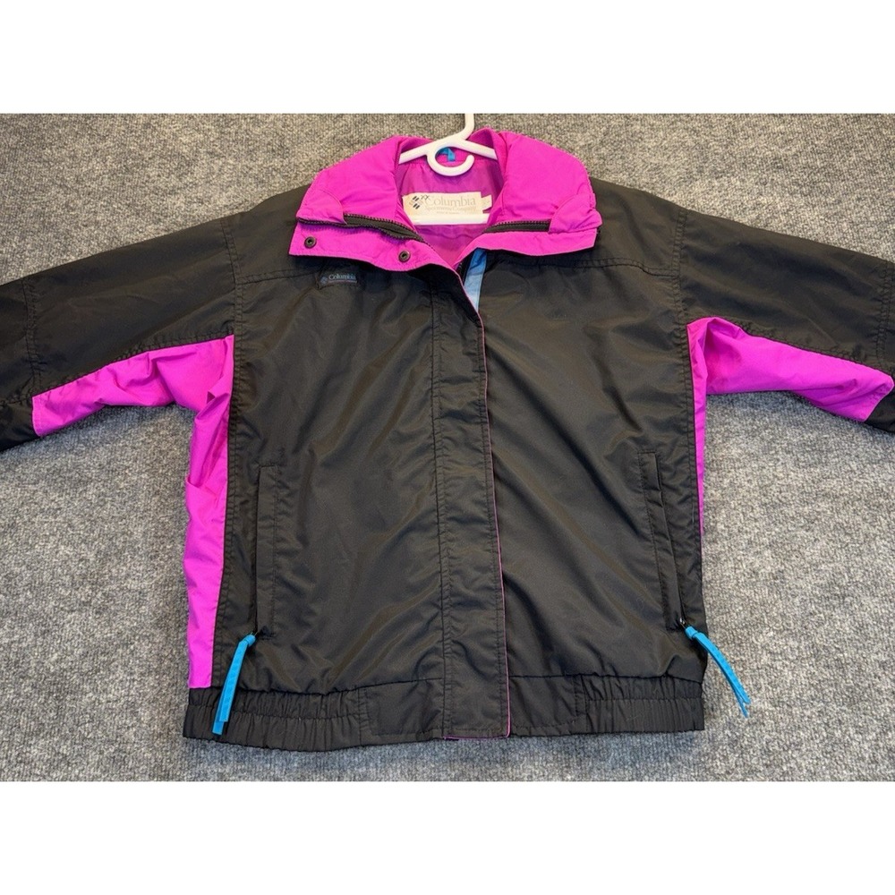 Vintage Columbia Women's Small Light Ski Jacket Black Pink Radial Sleeve Coat